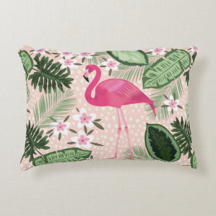Almofada Decorativa Flamingo e palmeiras, ilustração uniforme