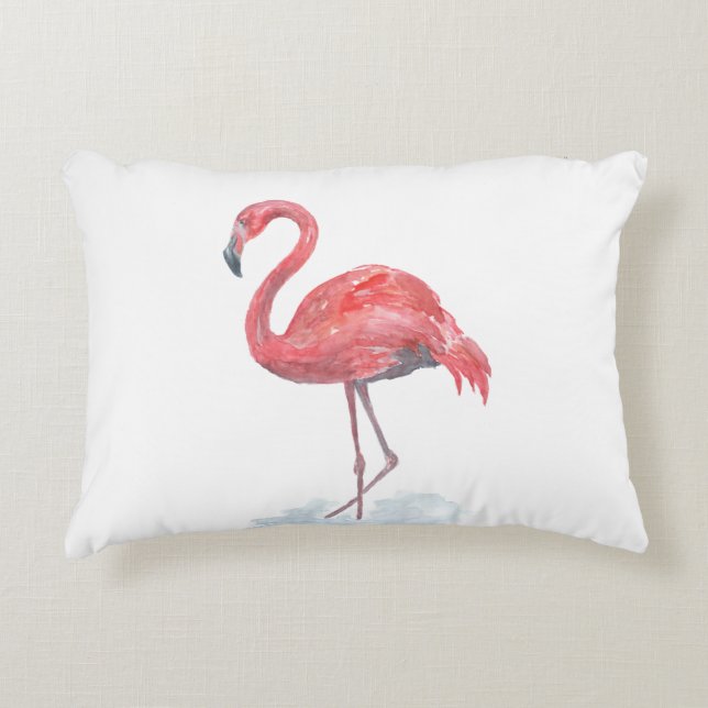 Almofada Decorativa Flamingo rosa, aquarela. (Frente)