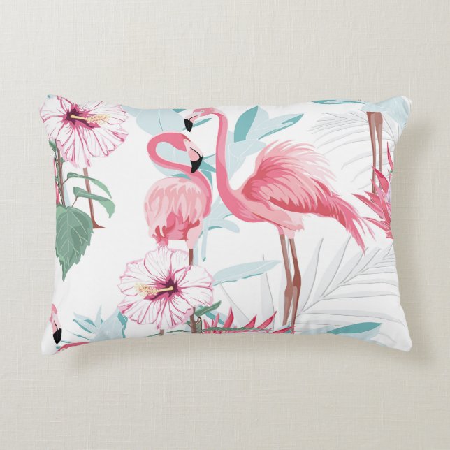 Almofada Decorativa Flamingo Rosa: Flores Exóticas Sem Olhos. (Frente)