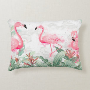 Almofada Decorativa flamingos em plantas tropicais de fundo texturizad
