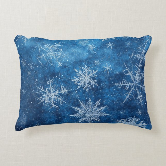 Almofada Decorativa Floco de neve de Natal Azul (Frente)