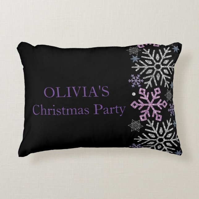 Almofada Decorativa Floco de neve Prata de Natal Roxo (Frente)