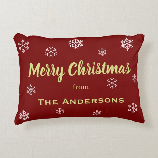 Almofada Decorativa Floco de Neve Rústico Natal Personalizado Vermelho (Frente)
