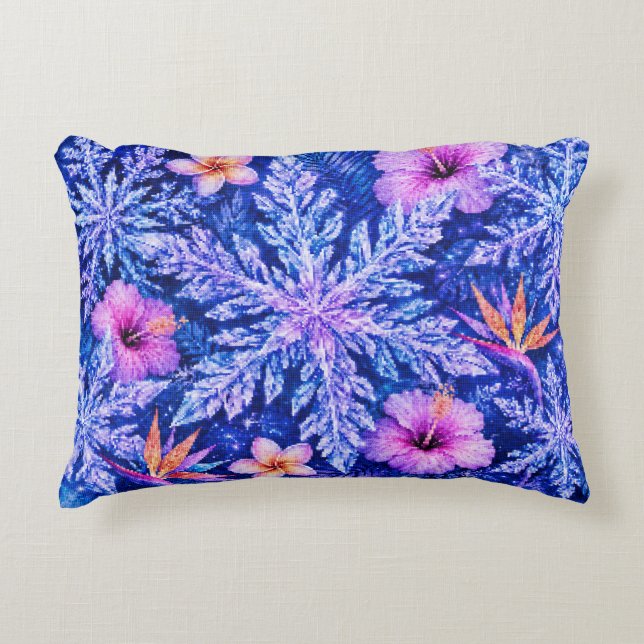 Almofada Decorativa Flocos de Neve de Inverno Tropical (Frente)