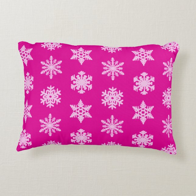 Almofada Decorativa Flocos de neve Ikat - Fúchsia e rosa-gelo (Verso)