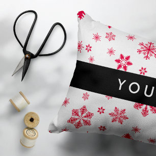 Almofada Decorativa Flocos de neve vermelhos, seu nome, personalize
