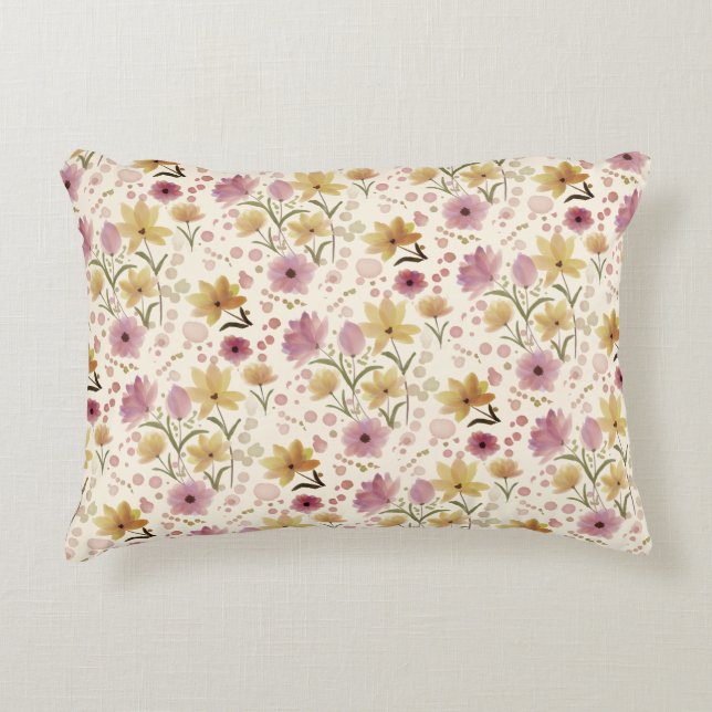Almofada Decorativa Flor de Campo Aguarela Rosa  (Frente)