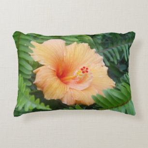 Almofada Decorativa Flor Laranja Hibiscus com Ferns