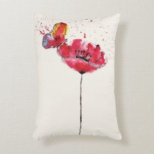 Almofada Decorativa Flor pintada estilizado da papoila da aguarela