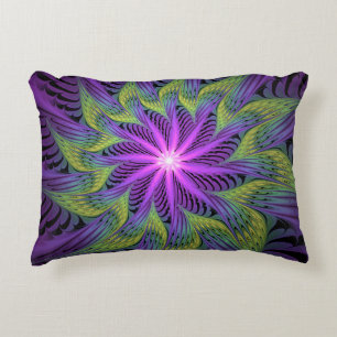 Almofada Decorativa Flor Verde Roxo, Abstrato, Arte Fractal