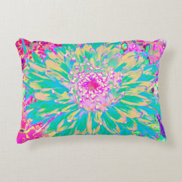 Almofada Decorativa Flor Verde-Teal-Quente e Dália Rosa-Quente