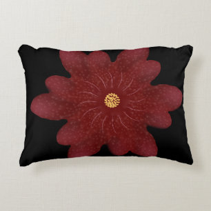Almofada Decorativa Flor Vermelha Elegante de Veludo em Preto Floral