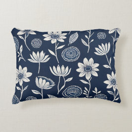 Almofada Decorativa floral azul e branco de bolo - estilo impressão de