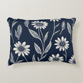 Almofada Decorativa floral azul e branco de verão - estilo impressão e