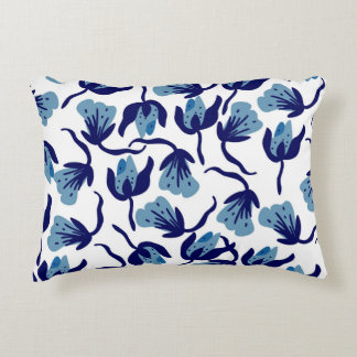 Almofada Decorativa Floral Azul Pansy: Sem Costura Desenhada À Mão.