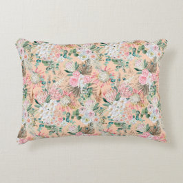 Almofada Decorativa Floral Branco Rosa Boho Eucalipto Tendência