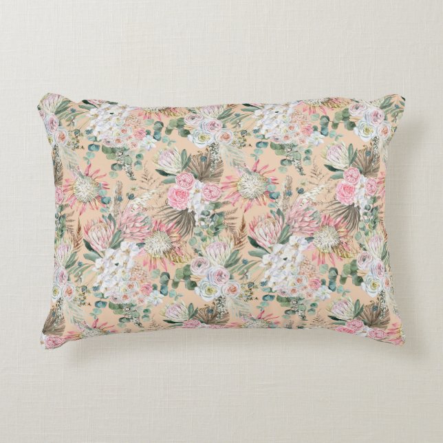 Almofada Decorativa Floral Branco Rosa Boho Eucalipto Tendência (Frente)