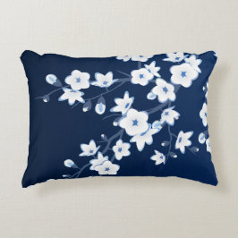Almofada Decorativa Floral Cherry Blossomo Marinho Azul Branco