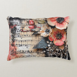 Almofada Decorativa Floral com Chaves de Piano Russas e Música Vencida
