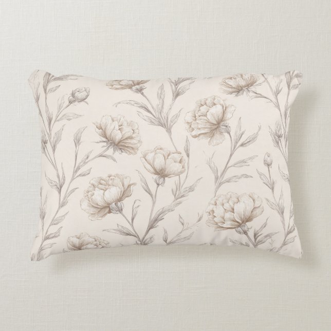 Almofada Decorativa Floral Creme Marrom Cacau (Frente)