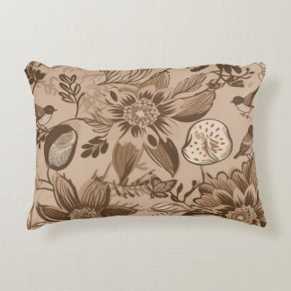 Almofada Decorativa Floral e Pássaros Marrom-claro