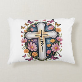 Almofada Decorativa Floral Faith Cross