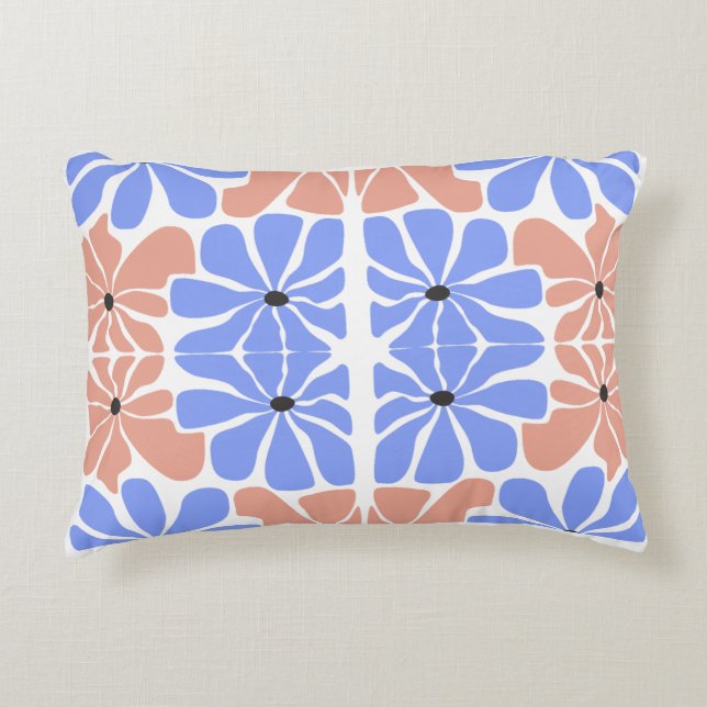 Almofada Decorativa Floral Geométrico Moderno - Padrão Azul e Bege (Frente)