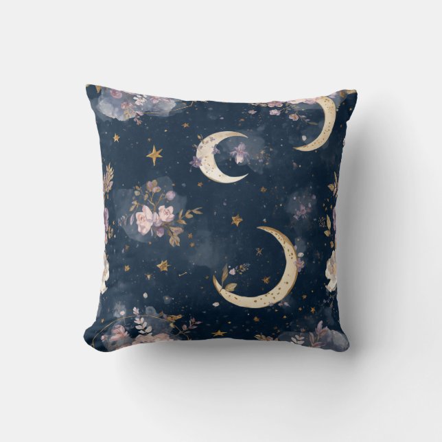 Almofada Decorativa Floral Lua e Estrelas (Frente)