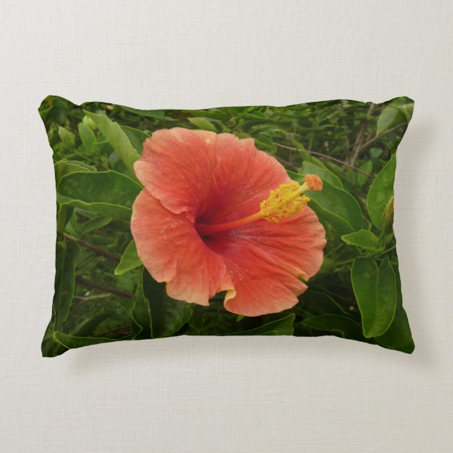 Almofada Decorativa Floral Tropical de Laranja Hibiscus (Frente)