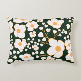 Almofada Decorativa Flores Brancas Centralizadas Amarelas e Fundo Verd