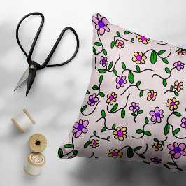 Almofada Decorativa Flores Coloridas, Padrão Floral, Verde, Boho