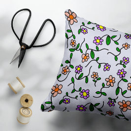 Almofada Decorativa Flores Coloridas, Padrão Floral, Verde, Boho