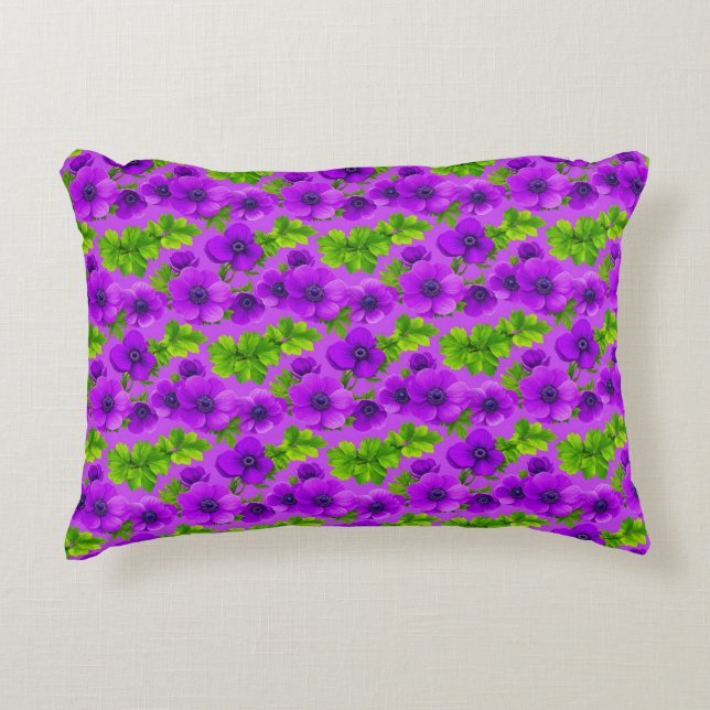 Almofada Decorativa Flores de Anêmona Roxo Vibrante (Frente)
