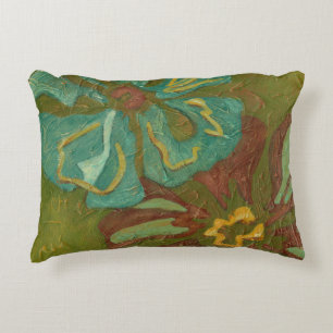 Almofada Decorativa Flores de aqua e laranja queimadas em fundo verde
