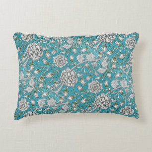 Almofada Decorativa Flores De Folhagem De Prata Floral Azul Vintage