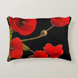 Almofada Decorativa Flores de Papoula Coloridas Floral Abstrato Preto