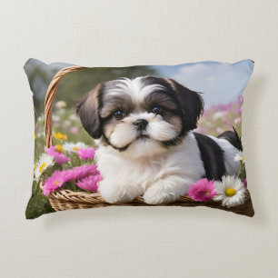Almofada Decorativa Flores De Pequeno Shuz Tzu Puppy Basket