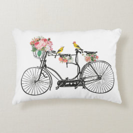 Almofada Decorativa Flores e Aves Românticas De Bicicletas De Vintagem