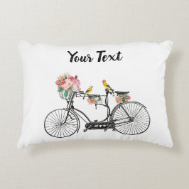 Almofada Decorativa Flores e Aves Românticas De Bicicletas De Vintagem