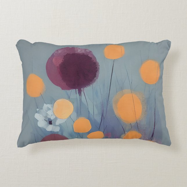 Almofada Decorativa Flores laranja e rosa abstratas (Frente)