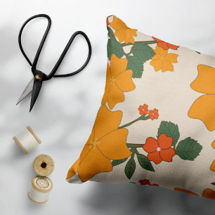Almofada Decorativa Flores Laranja, Padrão Floral, Padrão De Flores