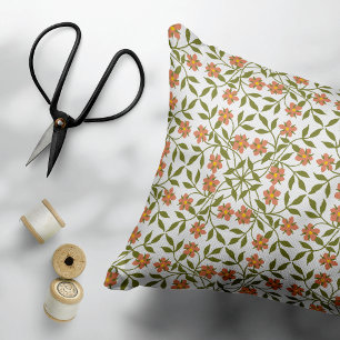Almofada Decorativa Flores Laranja, Padrão Floral, Verde, Boho