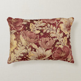 Almofada Decorativa Flores Luxuosas, Dourado Marrom, Elegante Bonito