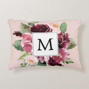 Almofada Decorativa Flores Modernas de Aquarela Monograma