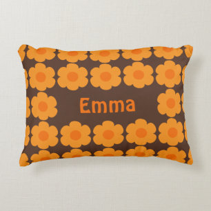 Almofada Decorativa Flores Personalizadas Castanho e Laranja dos anos