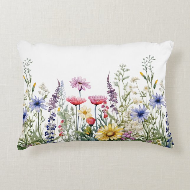 Almofada Decorativa Flores Selvagens — Arte de Aquarela (Frente)