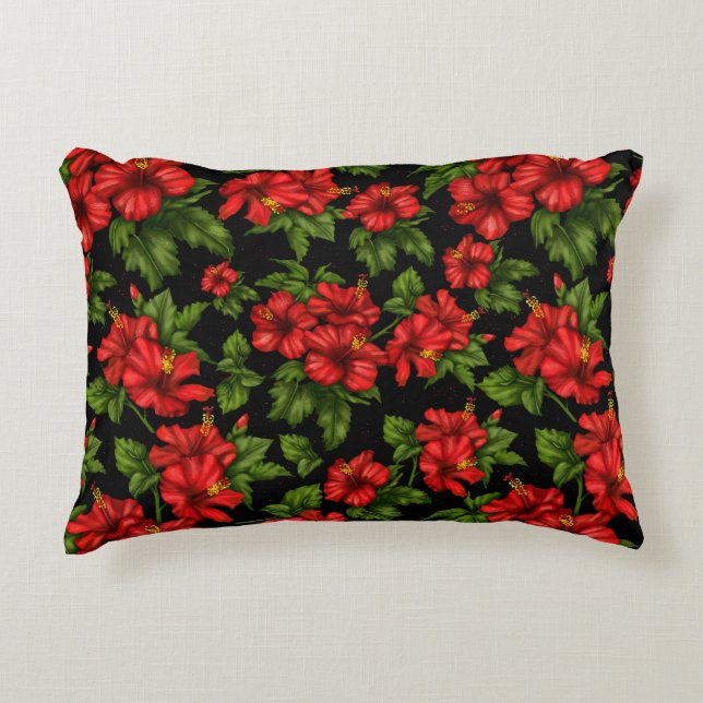 Almofada Decorativa Flores vermelhas no fundo preto (Frente)