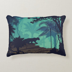 Almofada Decorativa Floresta tropical, fundo da noite de onça.