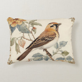 Almofada Decorativa Flowers Pattern and Lovely Bird, Off White, Yellow