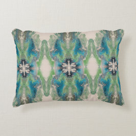 Almofada Decorativa Fluido Artístico Abstrato em Aqua e Verde
